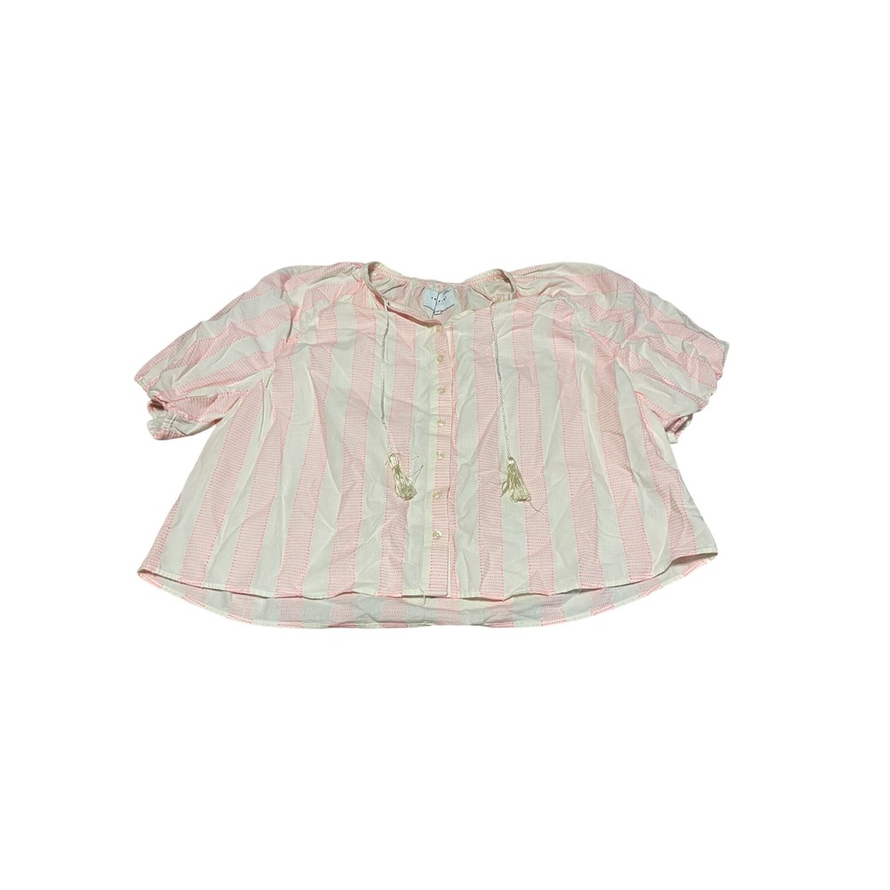 The Shirt Rochelle Behrens Pink White Striped Oversized Tassel Blouse Small I01